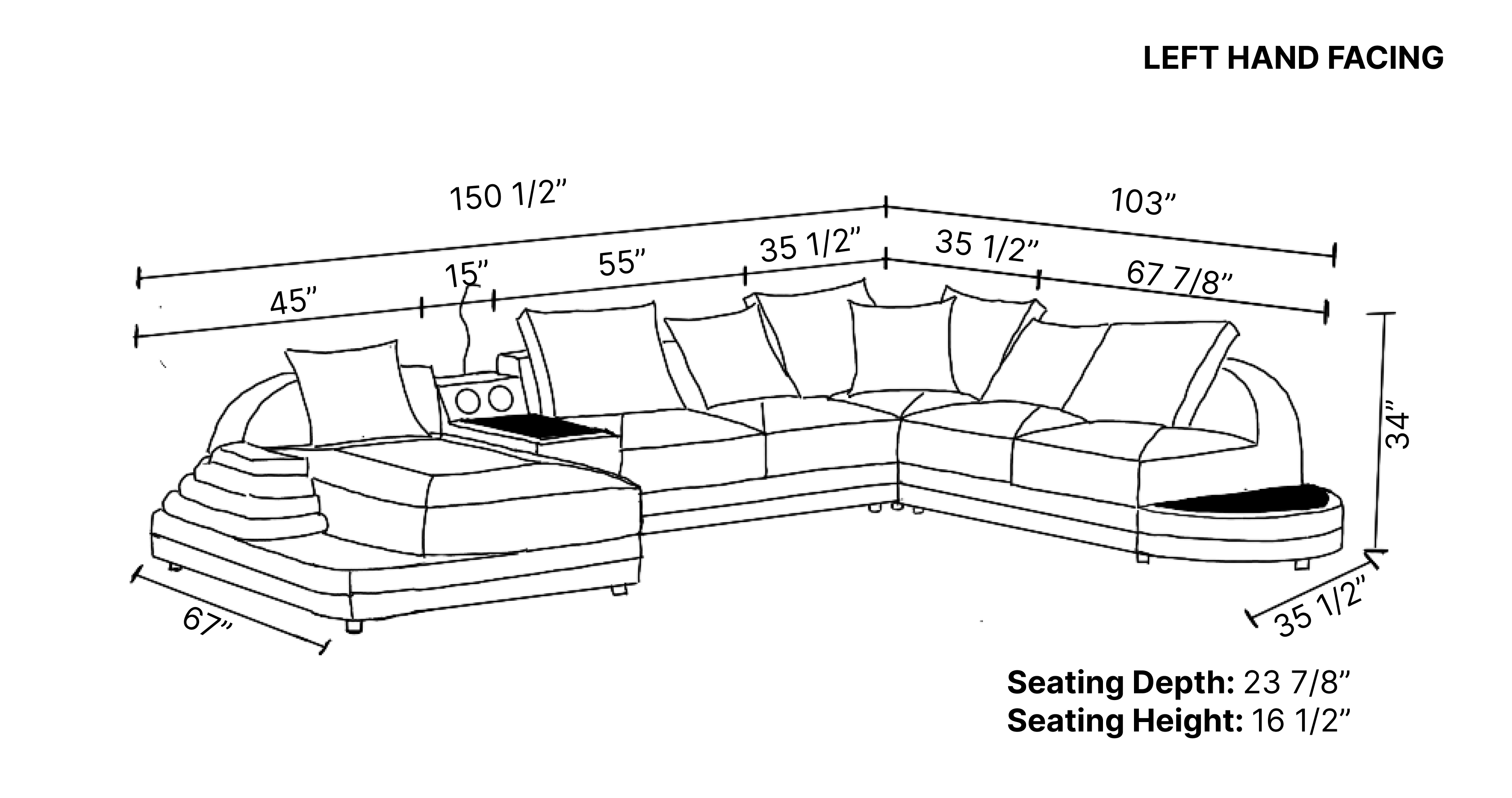 Lillian Modern Leather Sectional with Console