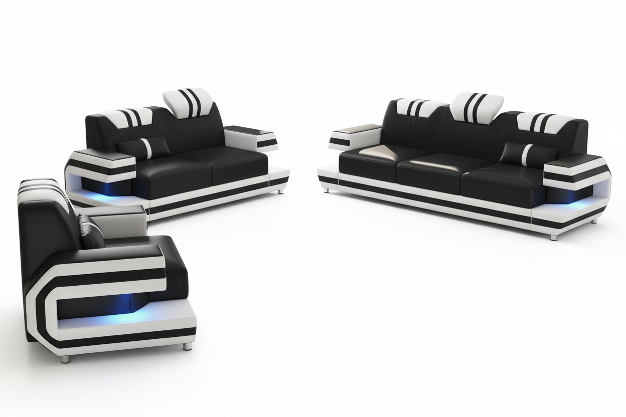 Aura Leather Sofa Set - Blank Background 1