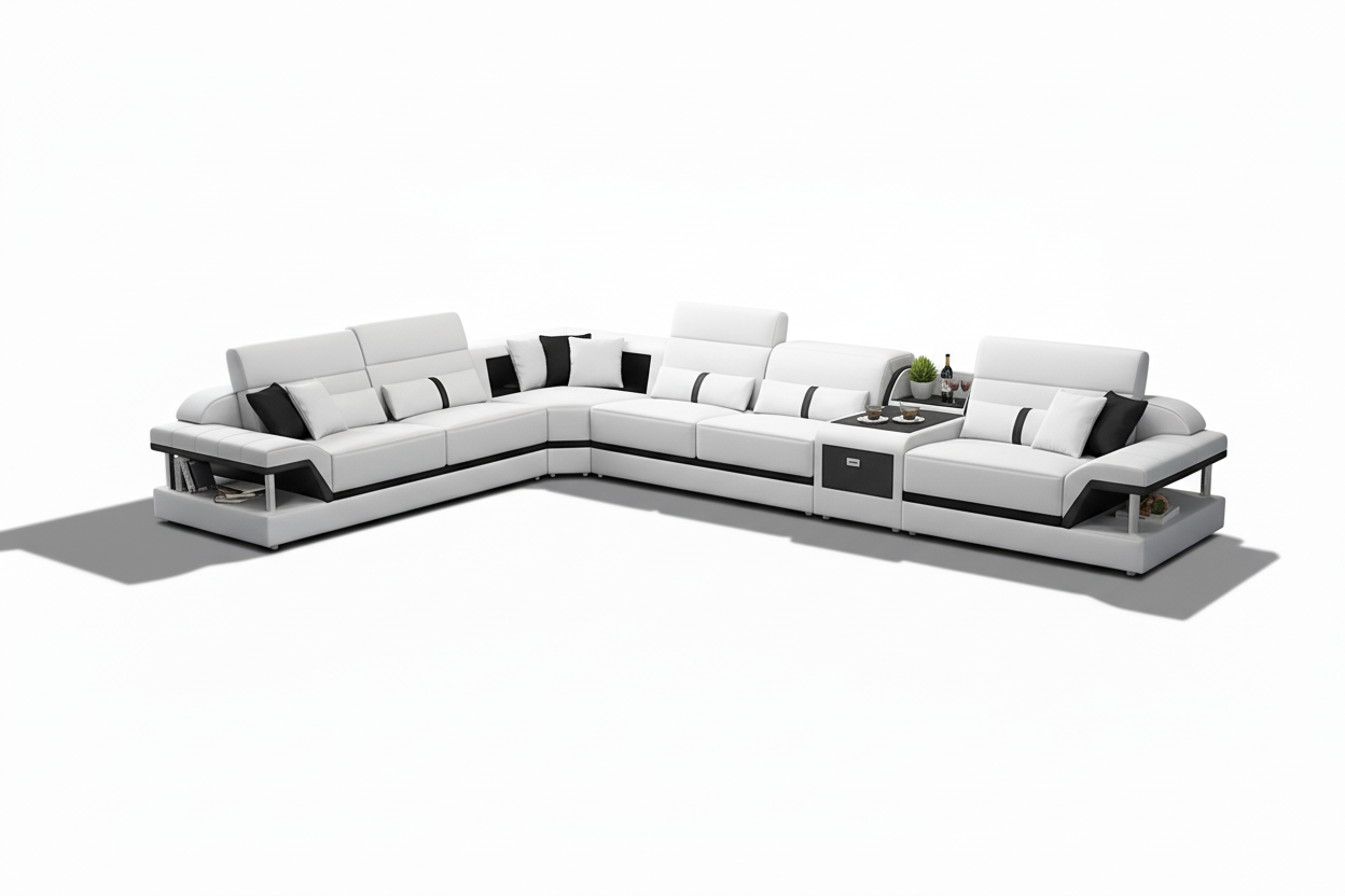 Bewley Modern Leather Sectional - main seating with short shadow