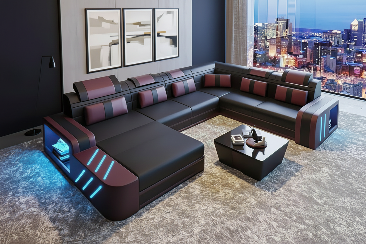 Black and red sectional with drop shadow