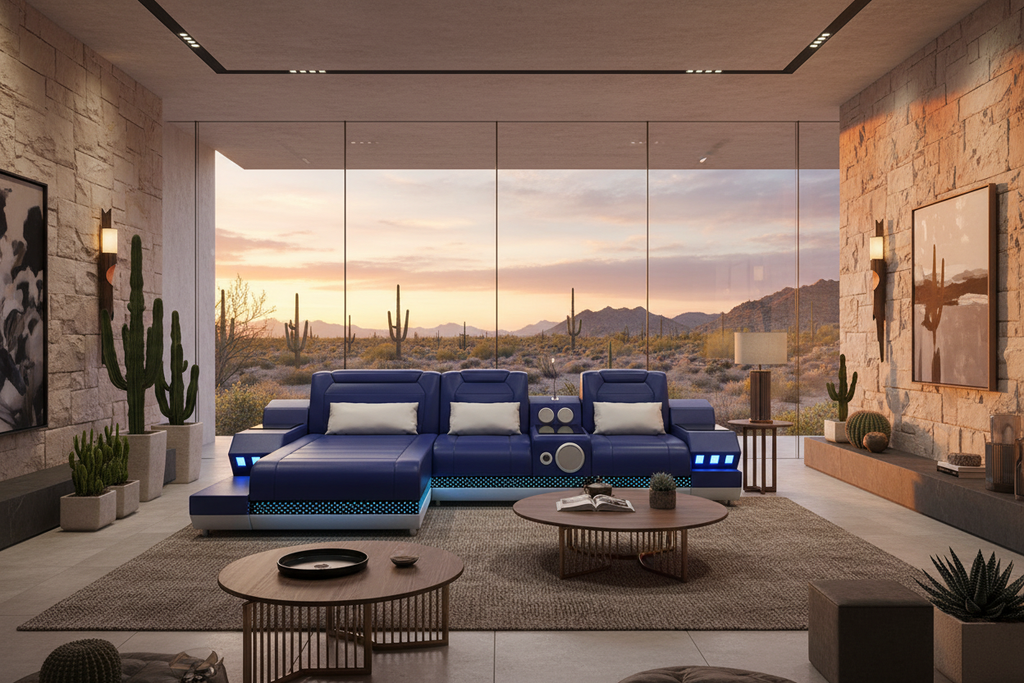 Celsius Mini Modern Leather Sectional - Desert Modern