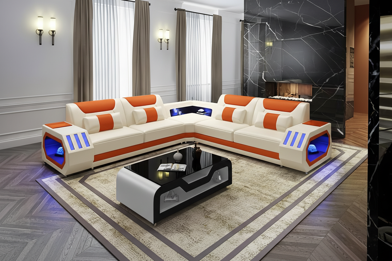 Cream & Orange Omont Sectional - Studio