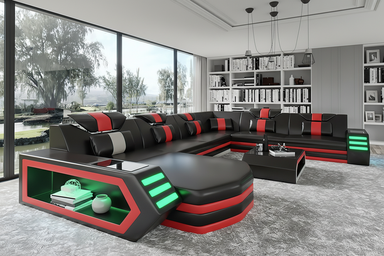 Eileend Leather Sectional Sofa with LED Lights | Futuristic Furniture