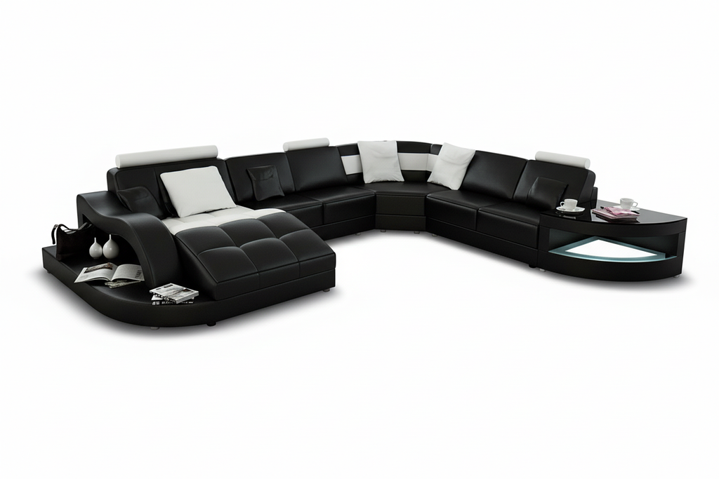 Navasota Large Leather Sectional with Shape Chaise