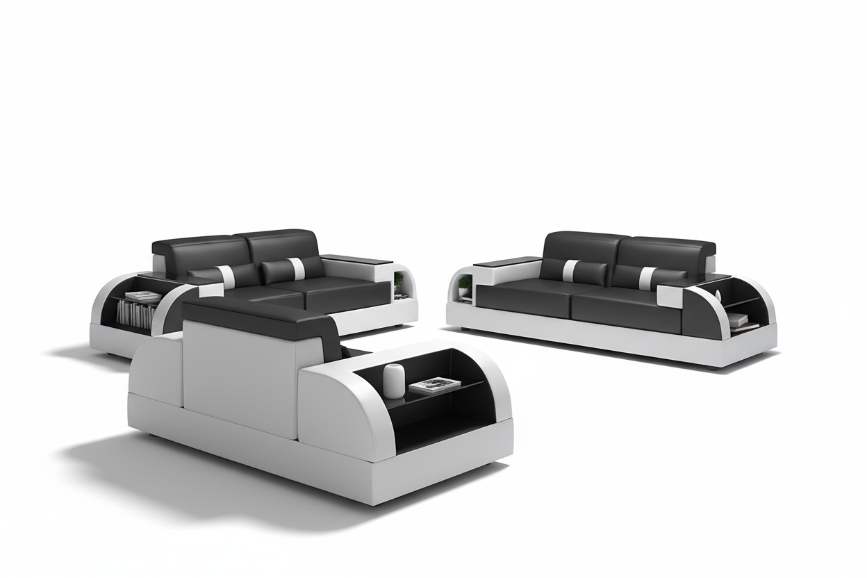 Piliu Leather Sofa Set with Side Storage - Blank Background 2