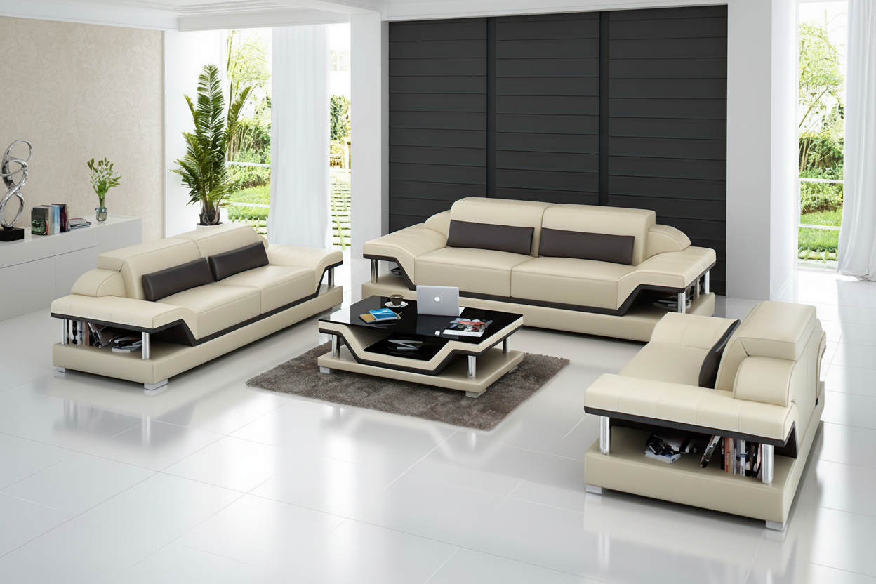 Taliya Leather Sofa Set with Adjustable Headrest - Luxury Mansion