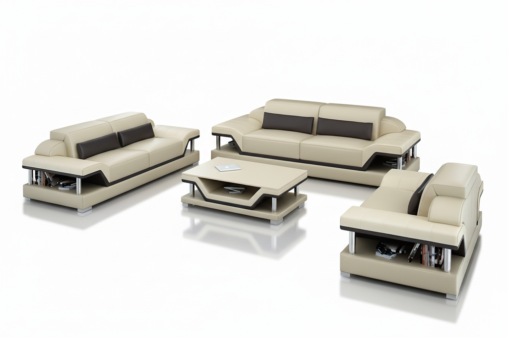 Taliya Leather Sofa Set with Adjustable Headrest