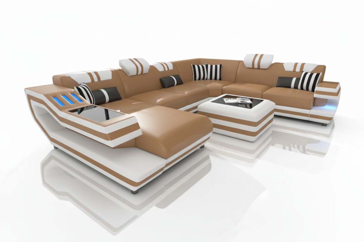 Aura U-Shape Leather Sectional Sofa with LED Light | Modern Designer Couch