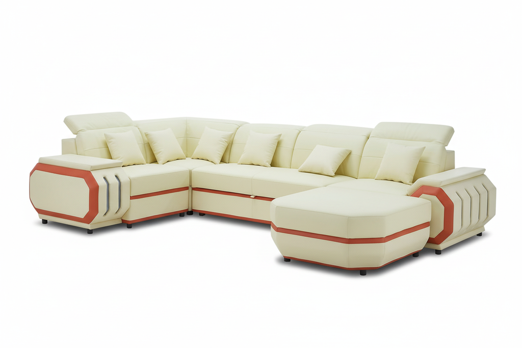 Univo Modern Leather Sectional with LED Lights