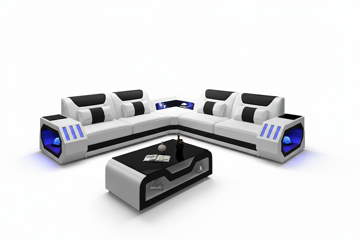 White & Black Omont Sectional - Studio