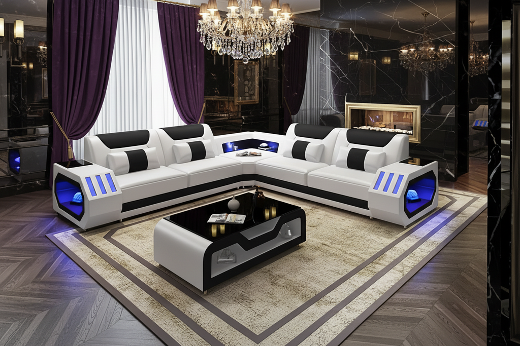 White & Black Sectional - Hollywood Regency