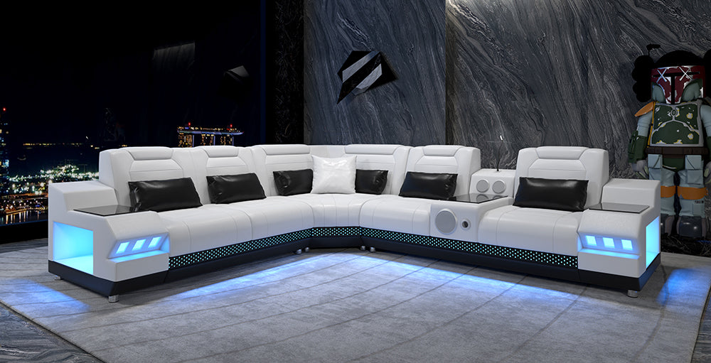 Celsius Small Modern Leather Sectional with Console