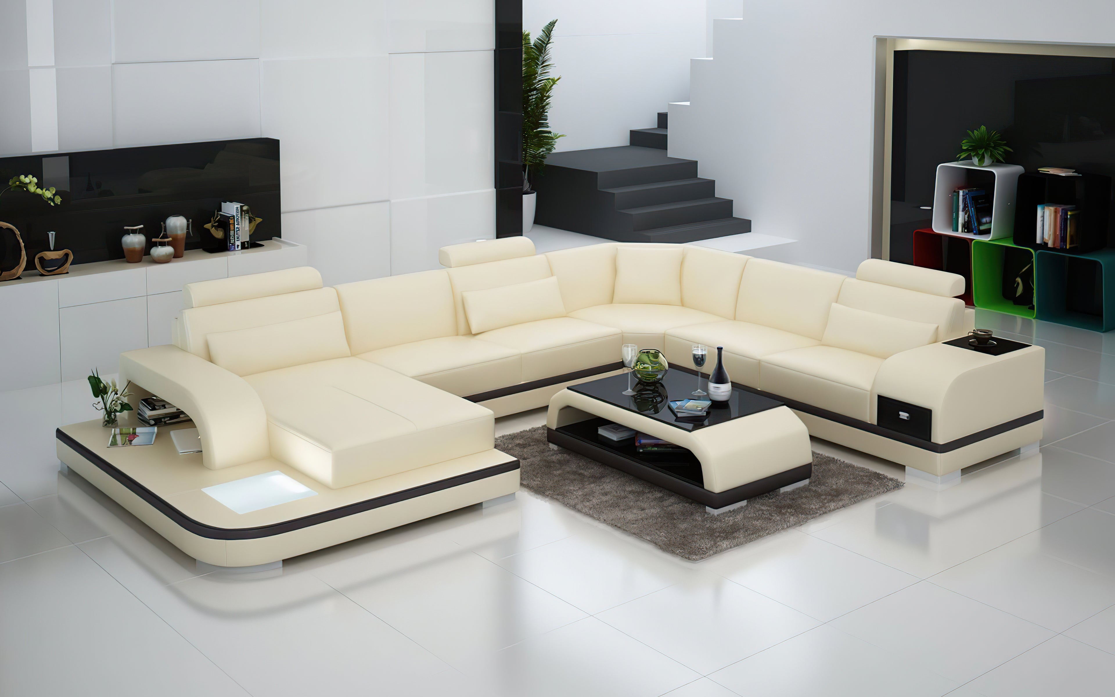 Everly Leather Sectional with LED Lights